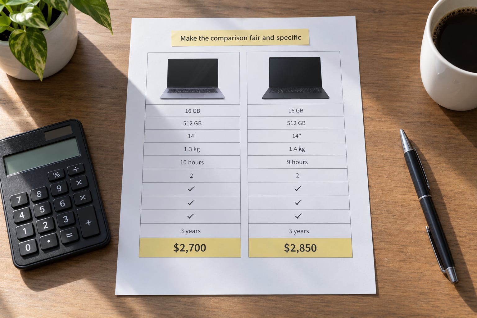 Make the comparison fair and specific