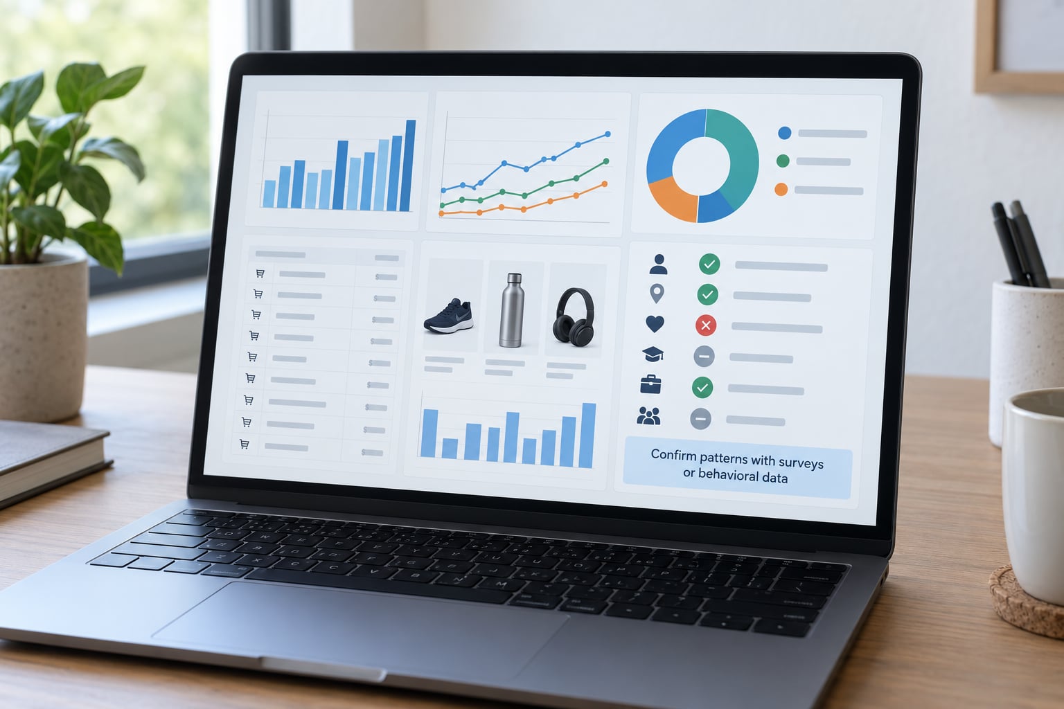 Confirm patterns with surveys or behavioral data